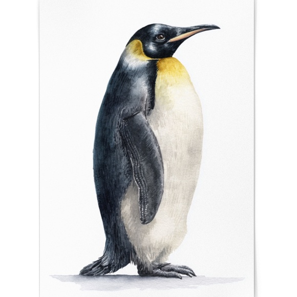 Watercolor Emperor Penguin Portrait Wall Art Print, Unframed - Regal Arctic - Picture 2 of 7